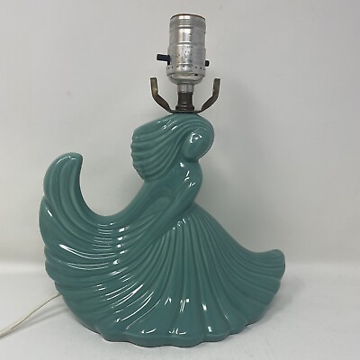 #ad Vintage Turquoise Ceramic Glaze Table Boudoir Lamp Art Nouveau Style Woman $84.95