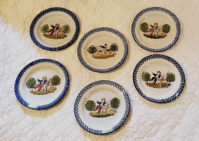 #ad #ad Charming Antique St. Clement Plates French Provincial Blue Spongeware Set of 6 $79.00