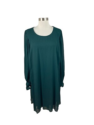 #ad Calvin Klein NEW 22W Forest Green Chiffon Overlay Shift Dress 3 4 Sleeve Holiday $49.50