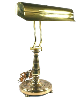 #ad Vtg 18quot; Brass 2 Bulb Piano Desk Lamp With Decorative Base Made In USA $224.99