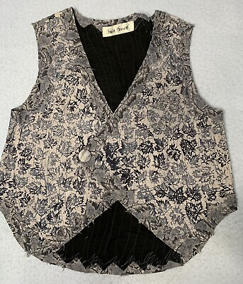 #ad Vtg Quilted Vest M Cottagecore Patchwork Stitching Handcrafted Gray Batik Boho $19.95