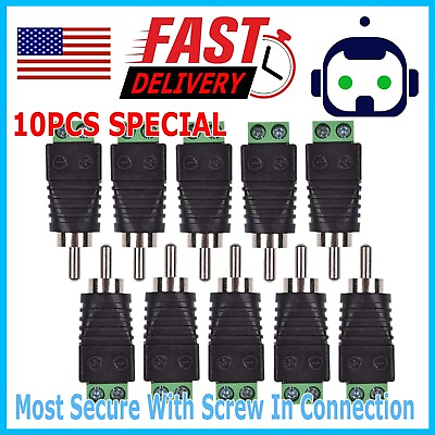 #ad 10 Pcs Speaker Wire Cable To Audio Male RCA Connector Adapter Jack Plug US $6.95