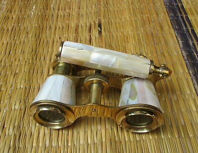#ad Vintage Brass Opera Glasses Mother of Pearl amp; Handle Brass Fittings France $23.21