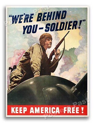 #ad 1940s We’re Behind You Soldier WWII War Era Tank Poster 11x14 $10.95