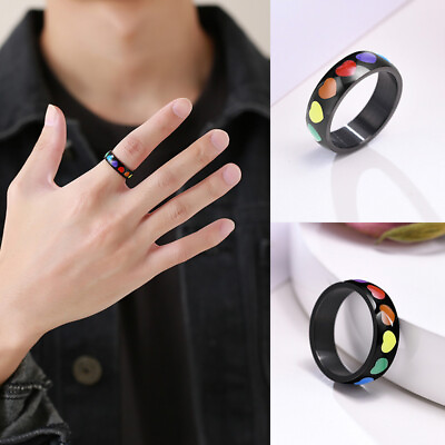 #ad Rainbow Couple Rings Finger Ring Women Ring Engagement Ring Stainless Steel ↷ $2.42