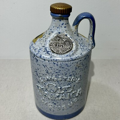 #ad Sangster#x27;s Old Jamaica Liqueur Stoneware Bottle with Lid Blue 8” Tall Jug $19.95