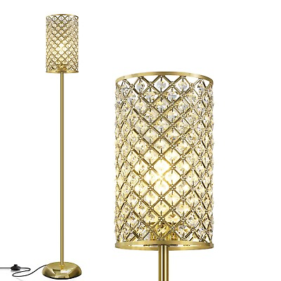 #ad Gold Floor LampElegant Crystal Floor Lamp Modern Standing Lamp with On Off F... $92.78
