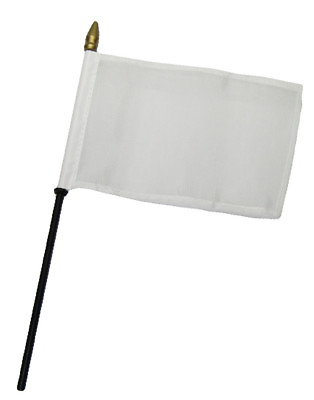 #ad White Plain Solid Color 4quot;x6quot; Flag Desk Set Table Wooden Stick Staff sewn edges $6.44