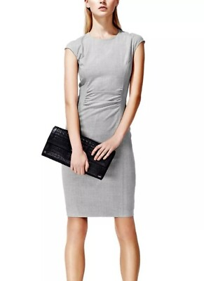 #ad Reiss Designer Size 2 Dress Grey Brandy Ruched Knee Length Cap Sleeve Fitted #C $179.10