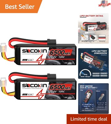 #ad High Capacity Lipo Battery 14.8V 6500mAh 100C TR Plug Soft Case Included $141.97