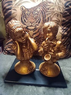 #ad Vintage pair Universal Statuary weighted chalk ware statues1971 $34.50