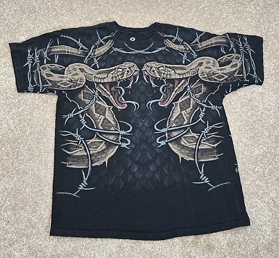 #ad Liquid Blue Double Snake Barbed Wire AOP Black T shirt Mens Sz XL Y2k 2008 $33.99