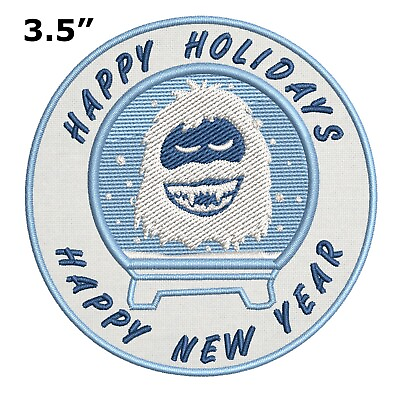 #ad HAPPY HOLIDAYS YETI Embroidered Patch Iron On Applique Gift New Year Snowflakes $5.50