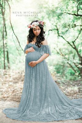 #ad Lace Pregnant Women Off Shoulder Maternity Dress Photography Prop Photo LongGown $29.99