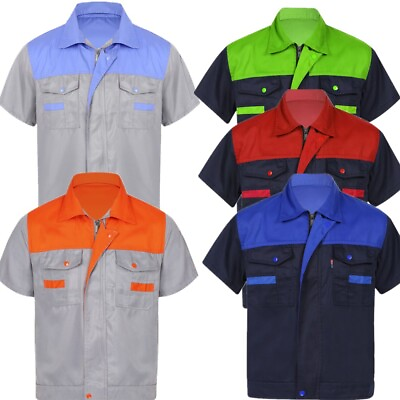 #ad Men Work Shirt Auto Mechanic Technician Uniform Short Sleeve Industrial $18.39