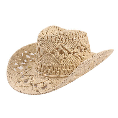 #ad Cowboy Hat Classic Vintage Hollow Out Unisex Curled Edge Wide Brim Men Sun Hat a $12.45