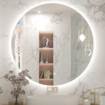 #ad LED Round Mirror 28 Inch Backlit Round Bathroom Vanity Mirror Dimmable Wall M... $172.19