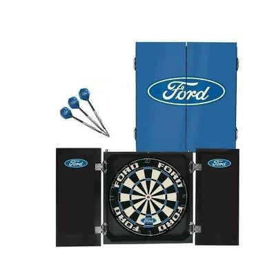 #ad 121049 FORD DARTBOARD DART BOARD IN TIMBER CABINET WITH 3 BRASS DARTS GIFT SET AU $249.99