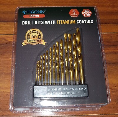 #ad TICONN 13 PCS Titanium Coated Drill Bit Set 135 Degree Tip High Speed Steel HSS $9.75