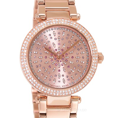 #ad Michael Kors Parker Womens Rose Gold Glitz Watch Pave Crystals Dial Steel Band $112.31