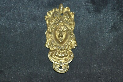 #ad Antique Victorian WOMAN Ornate Brass? Decorative Plaque Hardware Marked R $34.99