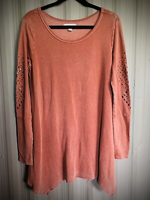#ad Knox Rose Women’s Boho Long Studded Sleeve Tunic Top Long Soft Clay Color sz L $10.00
