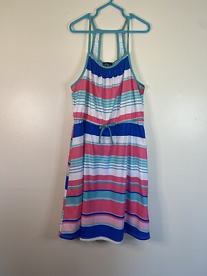 #ad Pink amp; Violet striped girls summer dress size Large $16.00