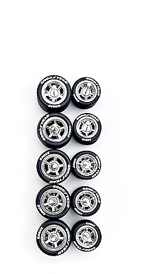 #ad Hot Wheels 5x Chrome Muscle Car Real Riders Wheels w Rubber Tires Set for 1 64 $20.00