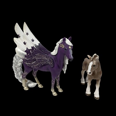 #ad Schleich Horses Star Purple Pegasus Mare Clydesdale Foal Pony Figure Model Lot $21.71