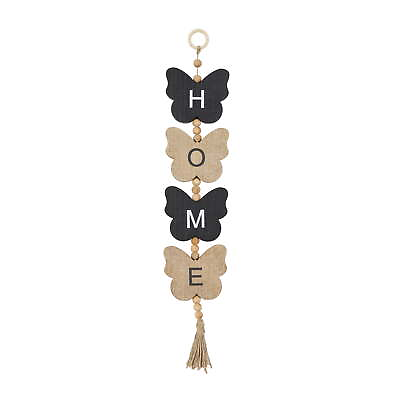 #ad DecMode Black Wooden Handmade Home Logo Butterfly Wall Decor with Tassels $38.29