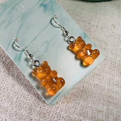 #ad Cute Handmade Gummy Bear Earrings Gift Colourful Kawaii Sweets Orange $8.99