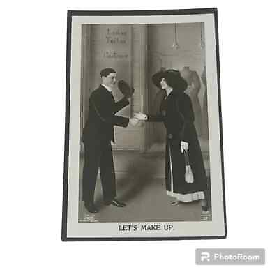 #ad Postcard RPPC Couple Lets Make Up Romantic Vintage A157 $7.99
