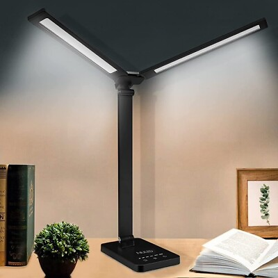 #ad LED Desk Lamp Wireless Charger Light 5 color temperature adjustable BLACK $17.91