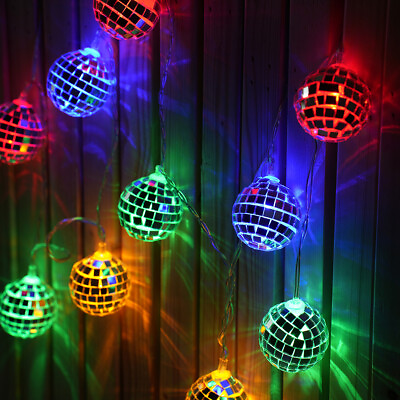 #ad 10X LED Disco Ball String Lights Mirror Globe Light for Holiday Home Decoration $8.99