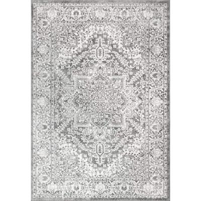 #ad JONATHAN Y Rugs 7#x27; x 10#x27; Indoor Medium Pile Distressed Floral in Light Gray $99.28
