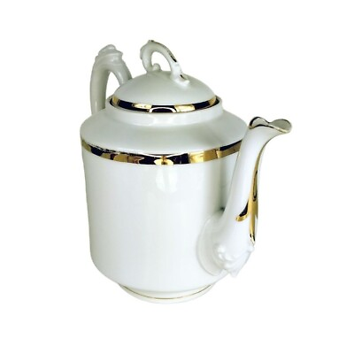 #ad Antique Circa 1800s Damp;C White Fine Porcelain 24 kt Gold Gilt Trim Teapot $142.50