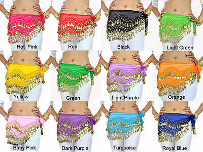 #ad Women#x27;s Belly Dance Hip Skirt Scarf Wrap Belt Hipscarf with Gold Silver Coins $6.99