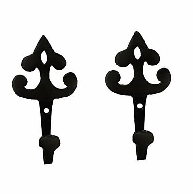 #ad UNIQUE WALL WOODEN MOUNTED BRASS HOOK HANGER SET OF 2 BLACK $53.10