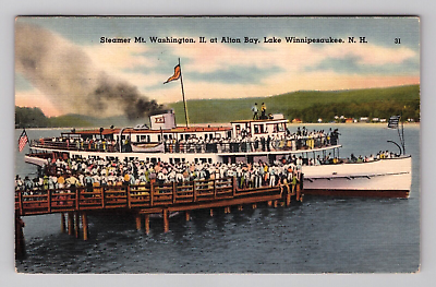 #ad Postcard 1942 Steamer Mount Washington II Alton Bay Winnipesaukee New Hampshire $9.95