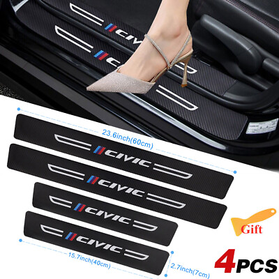 #ad 4PCS Leather Carbon Fiber Car Door Sill Scuff Plate For Honda Civic Accessories $12.99