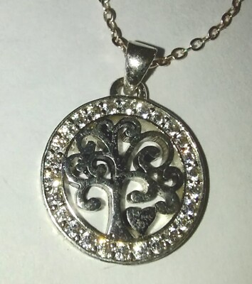 #ad Tree of life pendant engraved with cubic zirconia amp; silver chain 18#x27;#x27; $14.38