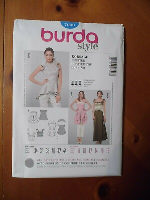 #ad Burda Style Pattern 7000 Ms Corset Tops w Shoulder Trim Peplum Flounce Opts 8 18 $7.99