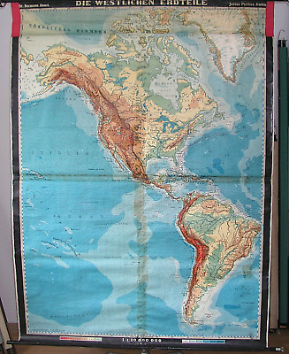 #ad Schulwandkarte America USA 155x208 1952 Vintage Wall Map Chart Physical C $75.70
