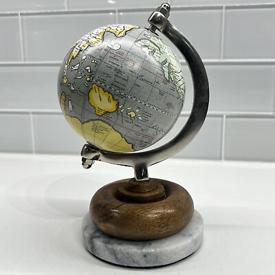 #ad Small Desktop Globe Decoration Marble and Wood Base $12.74