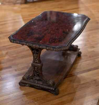 #ad Antique Table Belgian Faux Tortoise Finish Wood End Table Early 1900s $1875.00