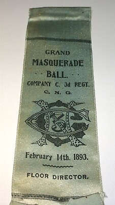 #ad Rare Antique American Grand Ball 3rd Reg. CT National Guard Military Ribbon 1893 $29.69