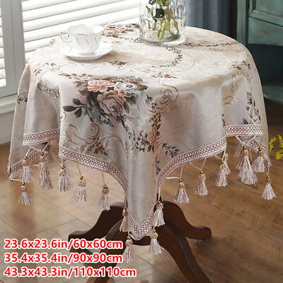 #ad European Square Floral Jacquard Table Fabric Cover Fringe Tassel Tablecloth $29.23