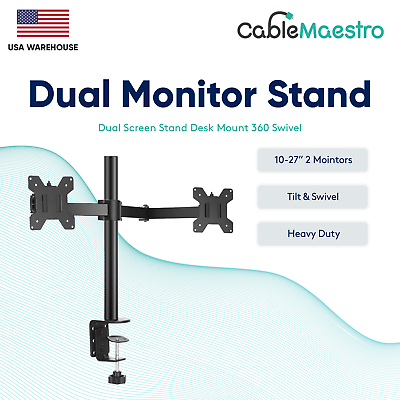 #ad Desk Mount Dual Monitor Screen Stand Bracket Adjustable Tilt Swivel 17 21 24 27 $43.35