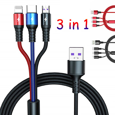 #ad Fast USB Charging Cable Universal Multi Function Cell Phone Charger Cord 3 in 1 $6.98