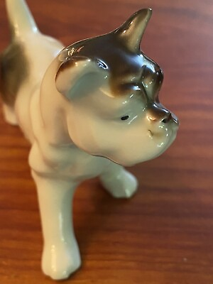 #ad Dog Boxer Or Old English Bulldog Vintage Figurine Porcelain Made in Japan $19.50